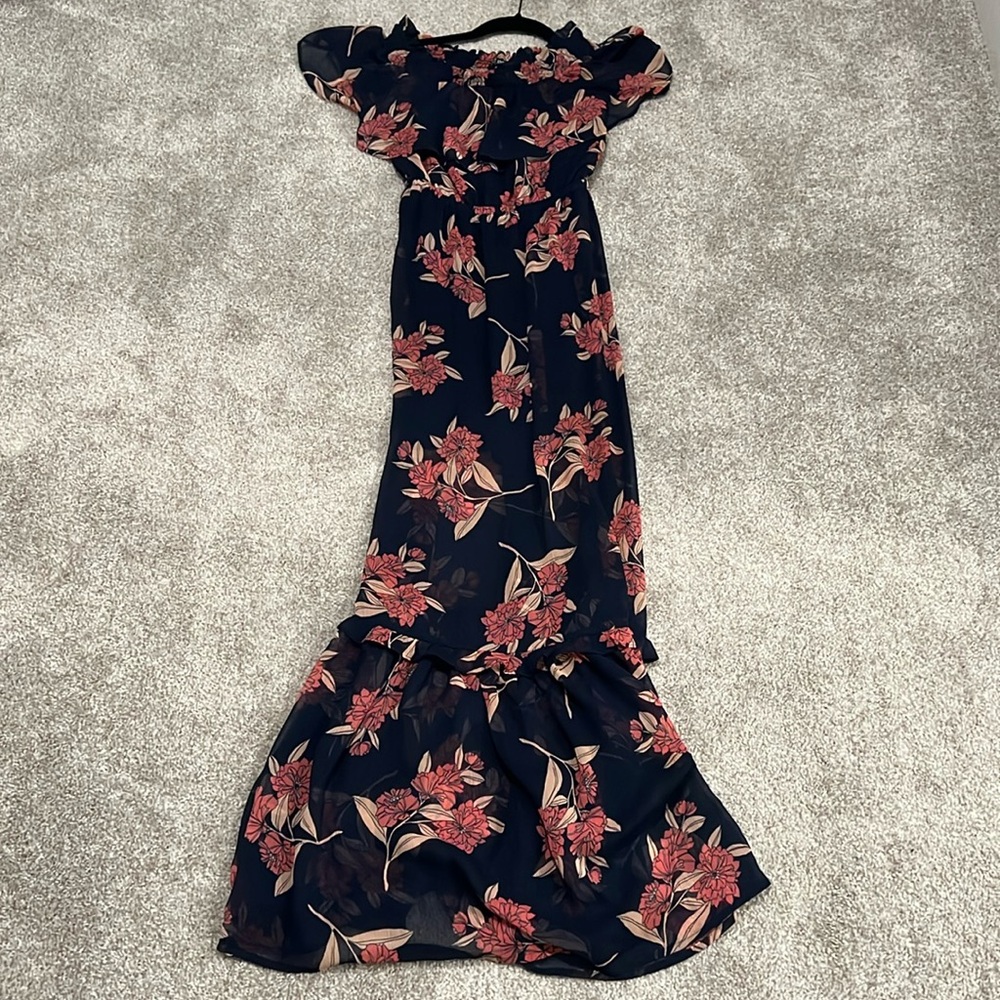 Express Maxi Dress, dark blue with pink flowers